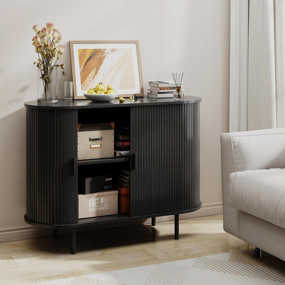 40" Fluted Buffet Sideboard Cabinet with Sliding Door, Black