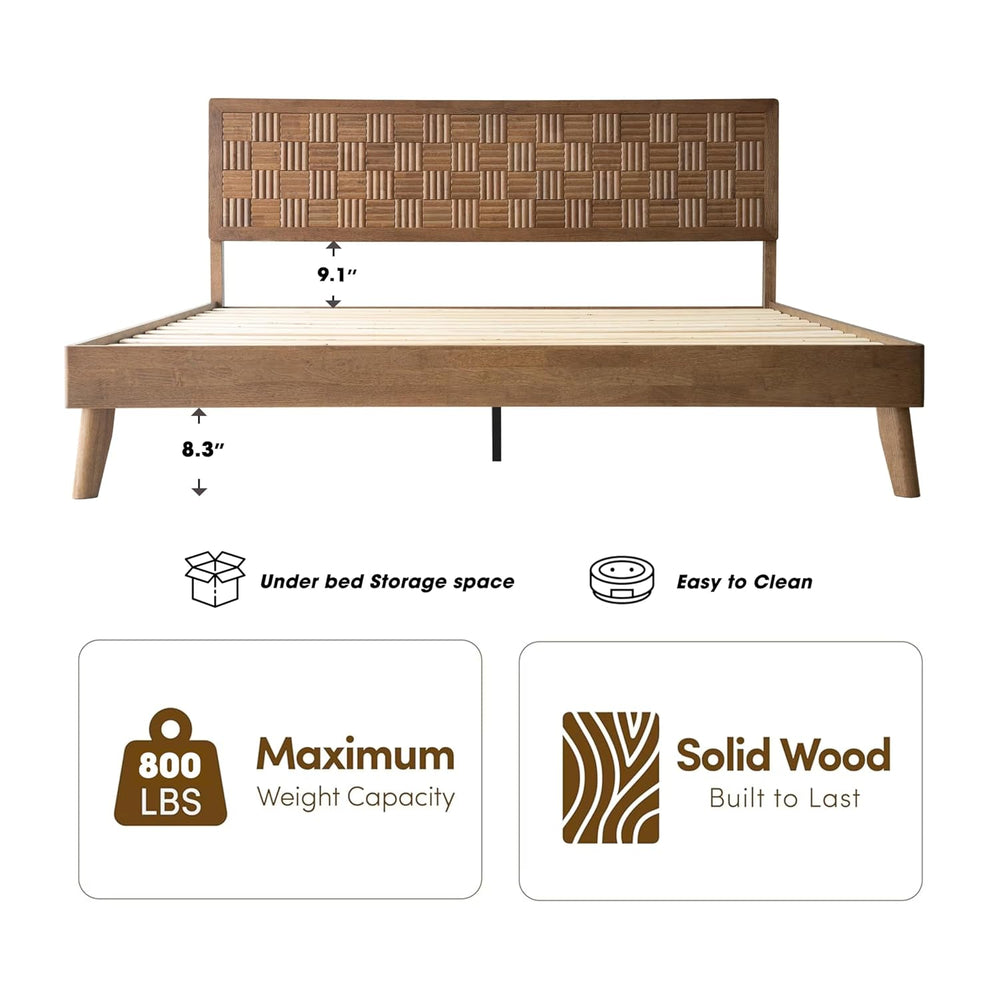 King Size Platform Bed Frame, Solid Wood Headboard & Footboard, 12 Durabl...