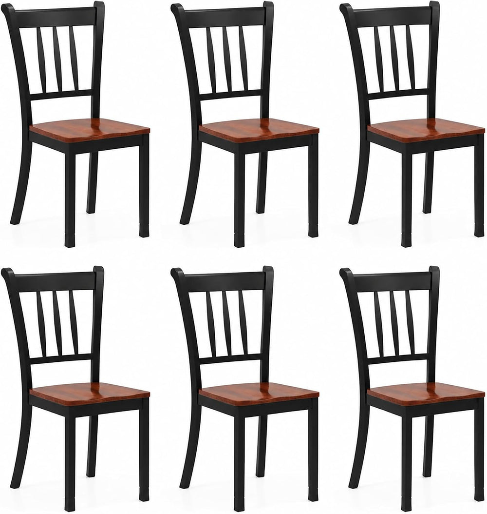 POWERSTONE Dining Chairs Set of 6, Rubberwood Kitchen Chairs, Black | Farmhou...