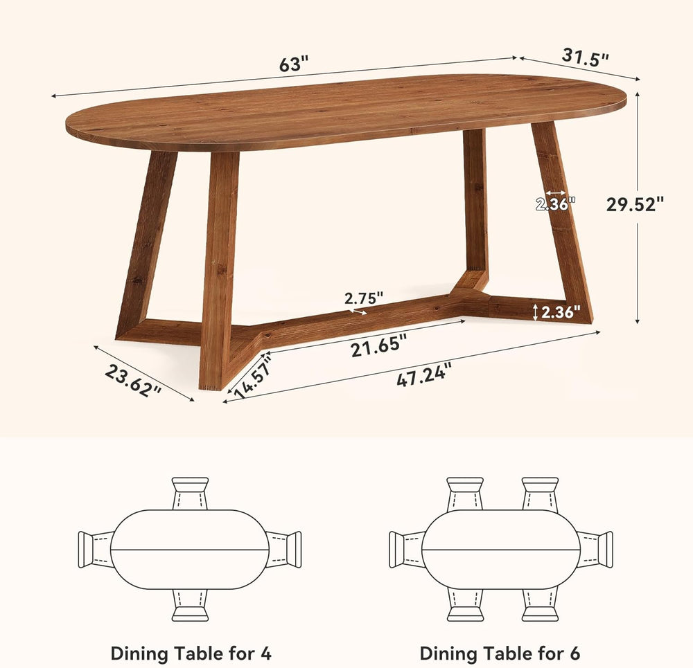 63" Solid Wood Oval Dining Table, Farmhouse Kitchen Table for 4-6 People...