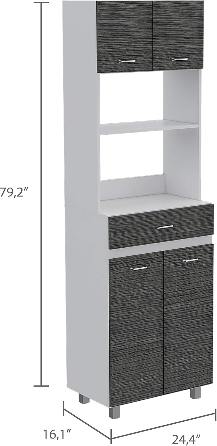 FM FURNITURE Auburn Microwave Pantry with 2 Cabinets, 2 Open Shelves, and Dra...