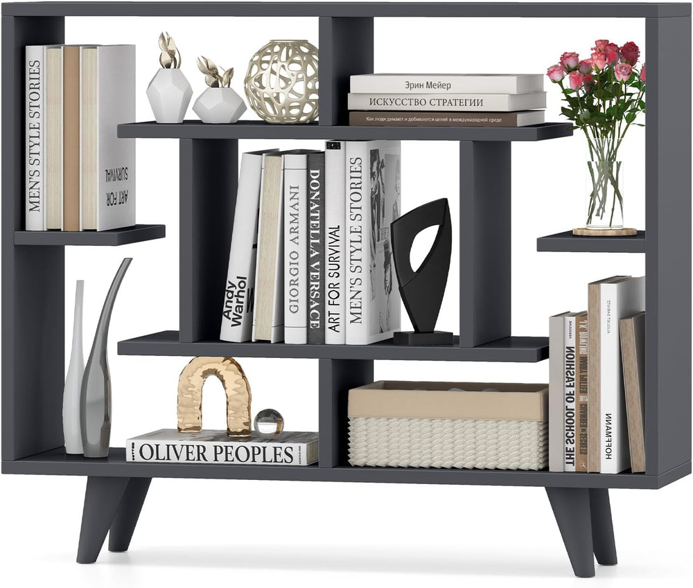 Giantex 3 Tier Geometric Bookshelf, Modern Freestanding Bookcase w/Staggered ...