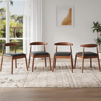 Farini Mid Century Modern Dining Chairs Set of 4, Solid Wood Frame Kitchen Chairs with PU Leather Upholstered Seat for Dining Room & Breakfast Nook，Walnut-Black