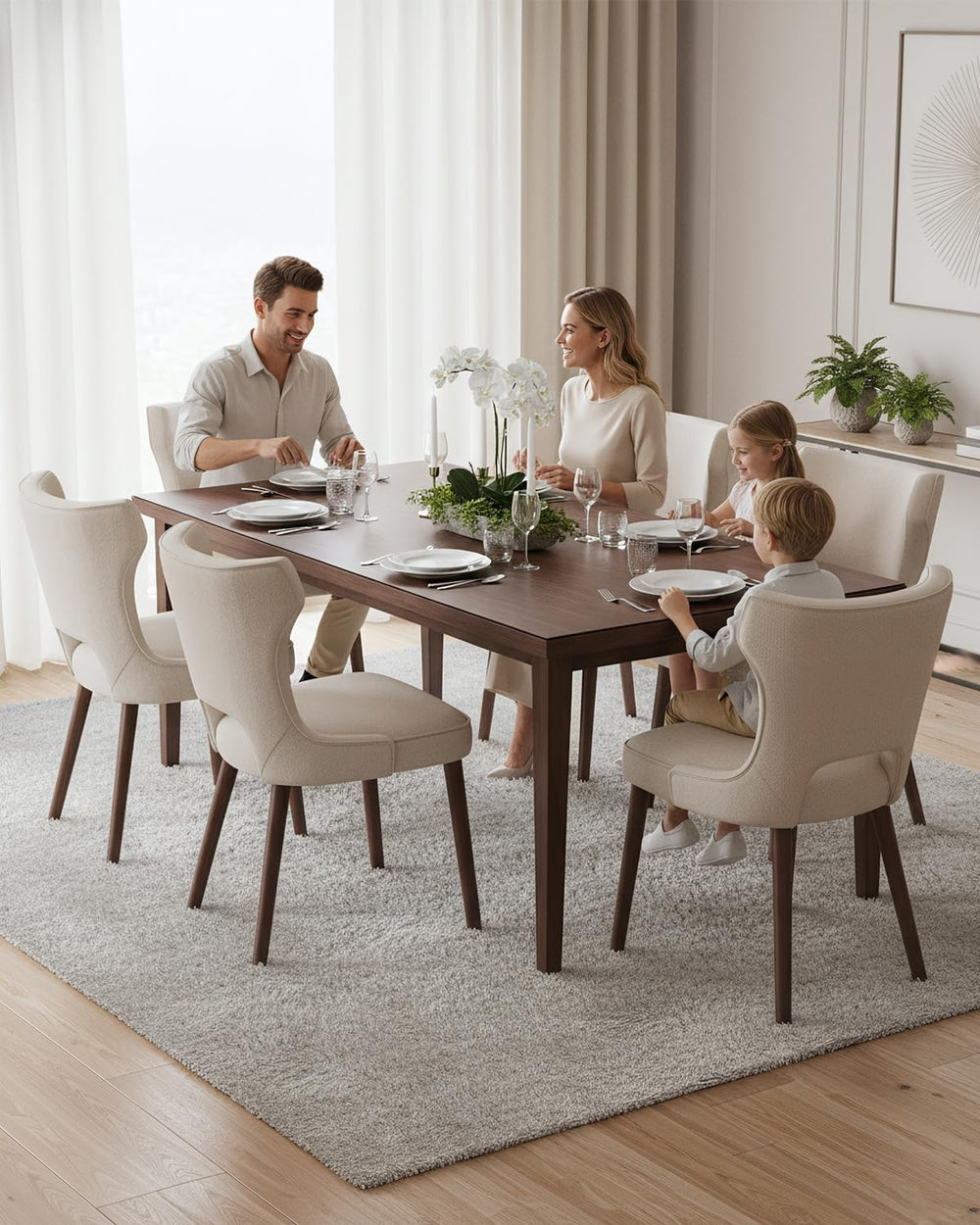 Upholstered Dining Chairs Set of 4, Kitchen Chairs with Curved Backrest | Woo...