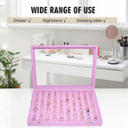 Velvet Ring Display Tray Organizer Box with Transparent Lid, 100 Slot Ring Holder Showcase For Store Display Jewelry Show Home, Pink