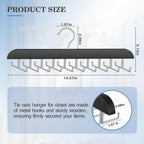 Tie Rack Hanger for Closet 20 Foldable Hooks, 1 Pack Wooden Non Slip Large Capacity Space Saving Tie and Belt Organizer with 360° Rotating Hooks for Tank Tops Bras Scarves Hat