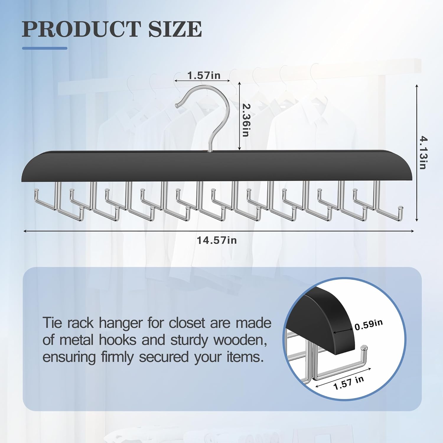 Tie Rack Hanger for Closet 20 Foldable Hooks, 1 Pack Wooden Non Slip Large Capacity Space Saving Tie and Belt Organizer with 360° Rotating Hooks for Tank Tops Bras Scarves Hat