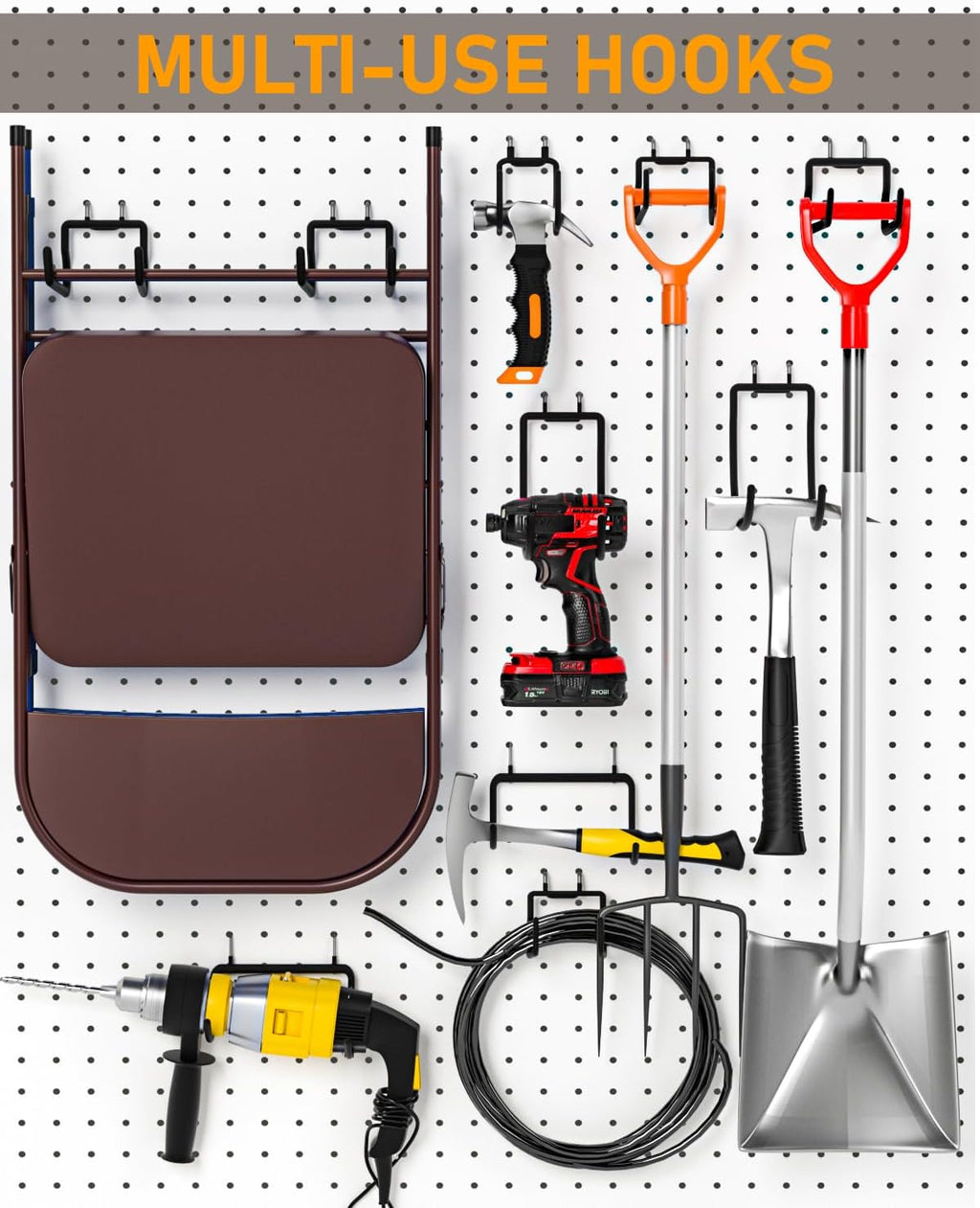 INCLY 10 Pack Heavy Duty Pegboard Hooks, 1/4" Pegboard Drill Holder Tool Utility Hooks, Peg Board Tool Hangers Accessories for Hanging Power Tools, Drill, Hammer, Workbench, Garage