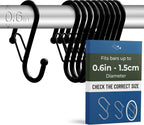 10-Pack Metal S Hooks for Hanging – Heavy-Duty S-Shaped Hook with Safety Buckle – Fits Bars up to 0.6 in – Anti-Drop Hooks for Kitchen, Pot Racks & Towel Bars – Black (Small)