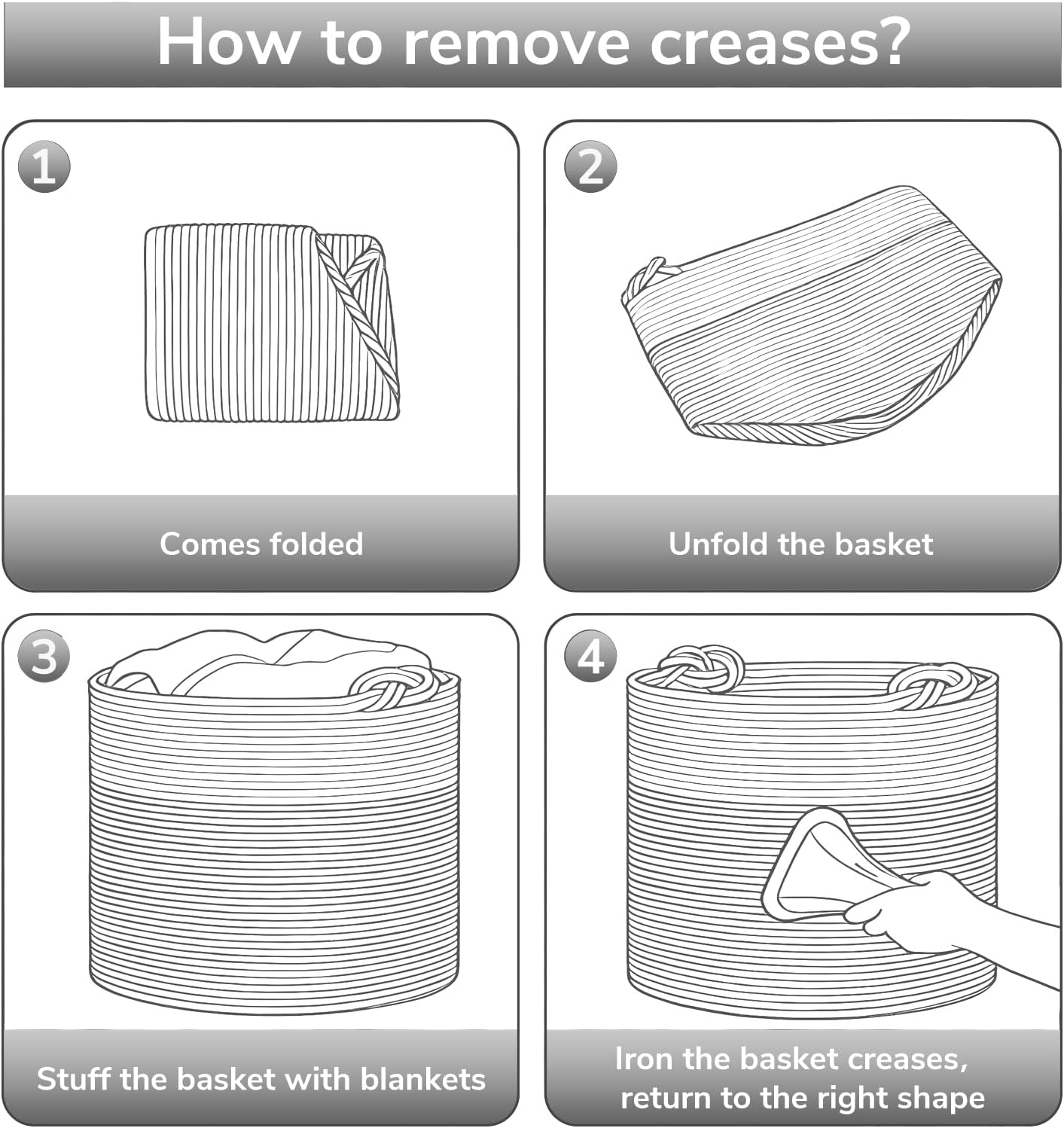 Goodpick Large Woven Rope Toy Storage Basket for Living Room, 60L, Grey | Small Laundry Basket for Organizing Baby Clothes, Blankets & Pillows, Great for Bedroom Nursery Home Décor