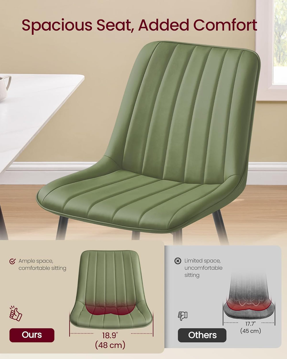 VASAGLE Dining Chairs Set of 2, Upholstered Kitchen Chairs, PU Leather | Stee...