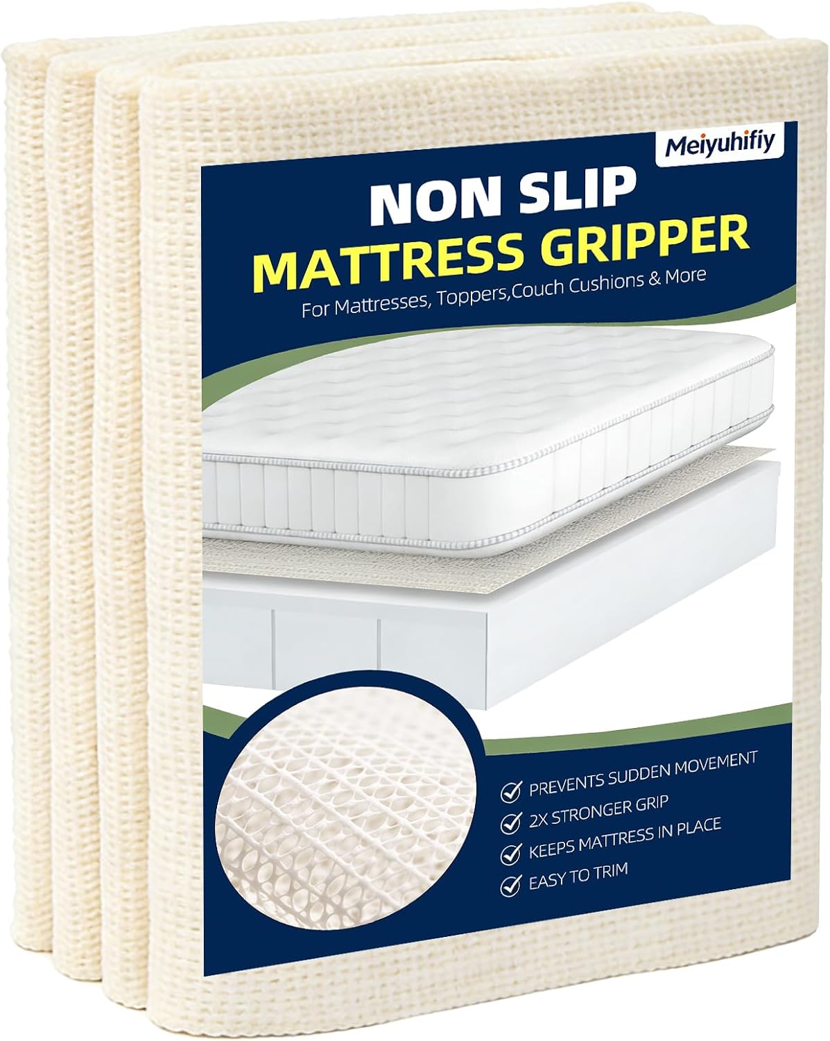 Non Slip Mattress Gripper, Anti-Slip Pad Prevents Mattress Sliding & Holds Bed in Place, Easy Trim Gripper Pads for Sofa, Couch, Chair Cushions, Stops Mattress Topper from Slipping (Queen (59" x 78"))