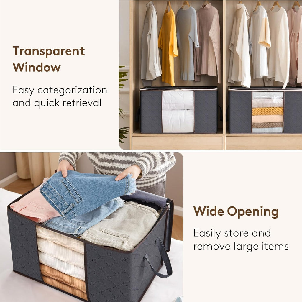 Lifewit 3 Packs Clothes Storage Bag, Storage Bins for Clothes, Blankets, Comforters, Foldable Clothing Storage with Reinforced Handle, Sturdy Zipper, Closet Organizer With Clear Window, Gray