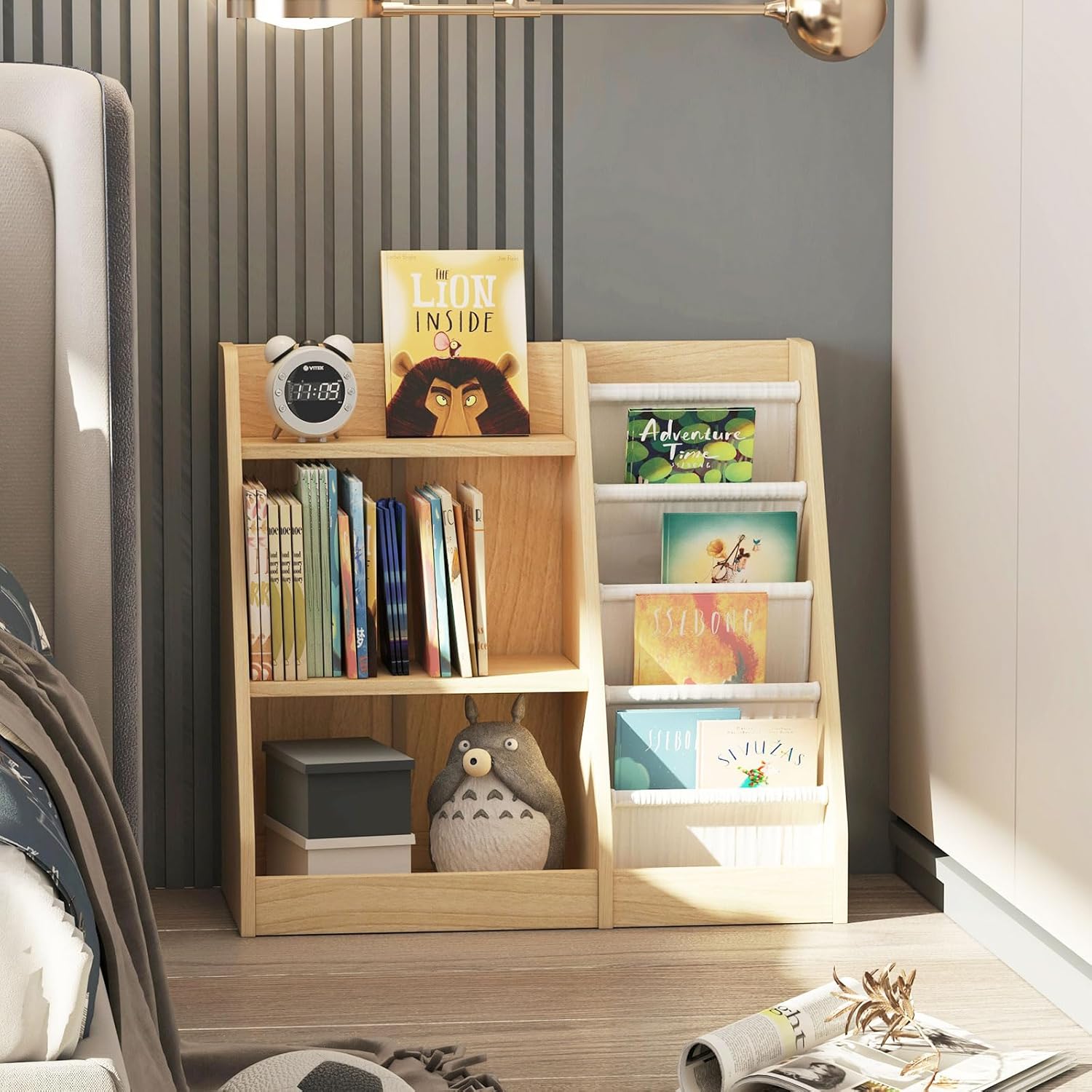 White 3 Tier Kids Bookshelf Toddler Book Rack for Book Toy Storage Organizer Children Bookcase 4 Sling Adjustable Book Display Shelf for Nursery Playroom Kids Baby Bedroom