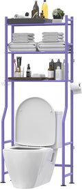 3-Tier Over The Toilet Storage, Freestanding Metal Bathroom Shelves with 4 Hooks, Over Toilet Storage Shelf with Paper Holder, Above The Toilet Shelf for Bathroom Storage, Purple