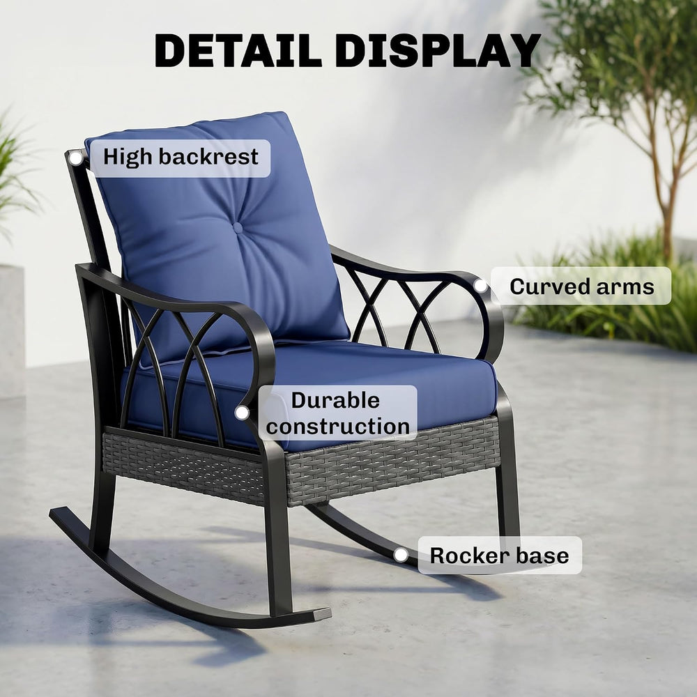 Outsunny 2 Piece Outdoor Wicker Rocking Chairs with Padded Cushions, Aluminum...