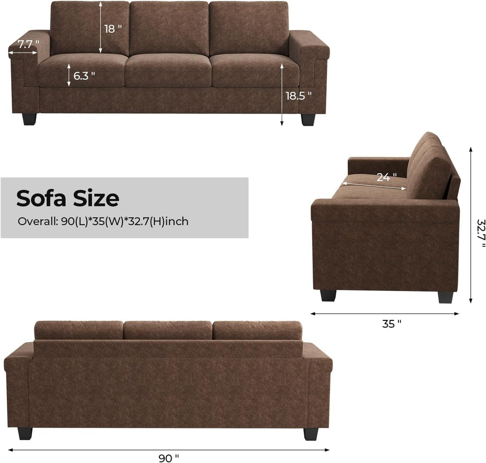 COPIAE 3 Seater Sofa Couch with Deep Seat, 90" Modern Upholstered Sofa w...