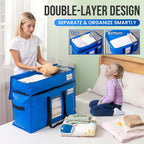 TAILI 2 Tier Extra Large Moving Bags, 4 Pack Blue Heavy Duty Totes for Storage with Visible Window, Wrap Around Handles, Storage Bags for Space Saving, Alternative to Moving Boxes