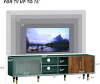 TV Stand with Glass Sliding Door, 66” Mid Century Modern TV Cabinet for TVs up to 75 inch, Entertainment Center with Storage Cabinet, Television Console for Living Room, Bedroom, Green