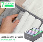 Jeans Organizer for Closet, Foldable Wardrobe Clothes Organizer with Handle, Stackable Closet Clothes Drawer Organizer Tshirts with 7 Grids for Leggings, Sweater, Jean, Pants, Grey (6 PACK)