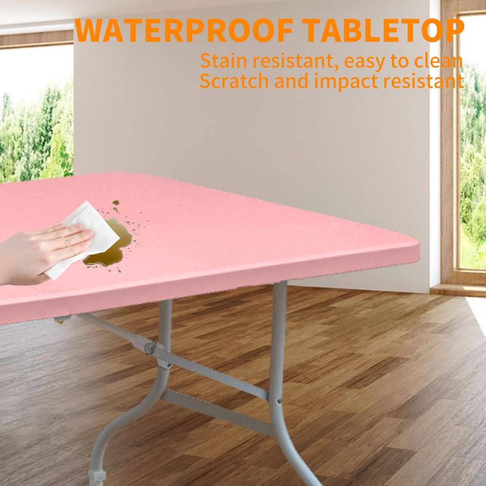 6 FT Folding Table with Carry Handle, Portable Fold-in-Half Plastic Table, Re...