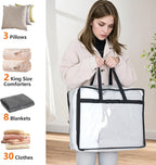 Budding Joy Clear Zippered Storage Bags for Clothes,40L Closet Organizers and Storage Containers Vinyl Moving Bag for Bedding, Linen, Blankets, Comforters, Clothing & Toys, Black, 2 Pack