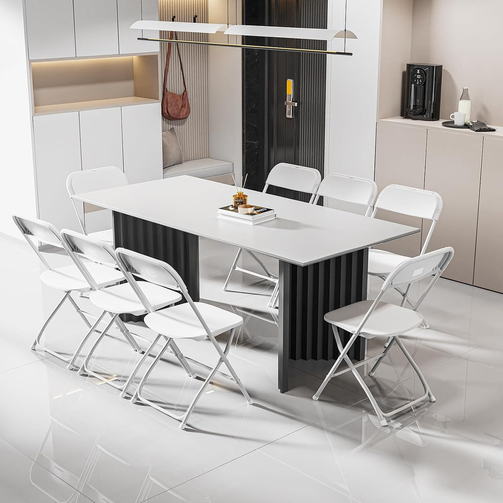 Bonnlo Folding Chairs Set of 12, White Plastic Chair Sturdy Seat with Metal F...