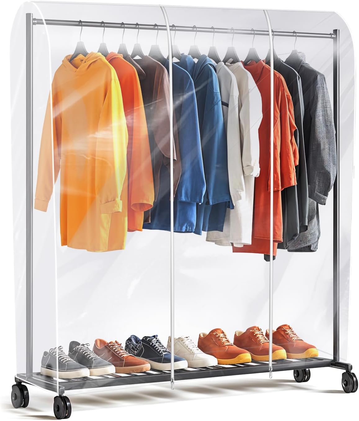 Clear Clothes Rack Cover 6Ft Garment Rack Cover Transparent Clothing Rack Cover With 2 Durable Zipper Waterproof Protector for Garment Rack (71"L x 20"W x 60"H, Rack Not Included)