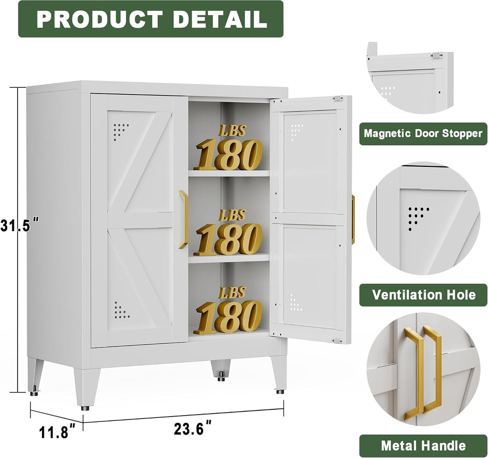 32" Metal Bathroom Storage Cabinet,Floor Storage Cabinet with 2 Doors an...