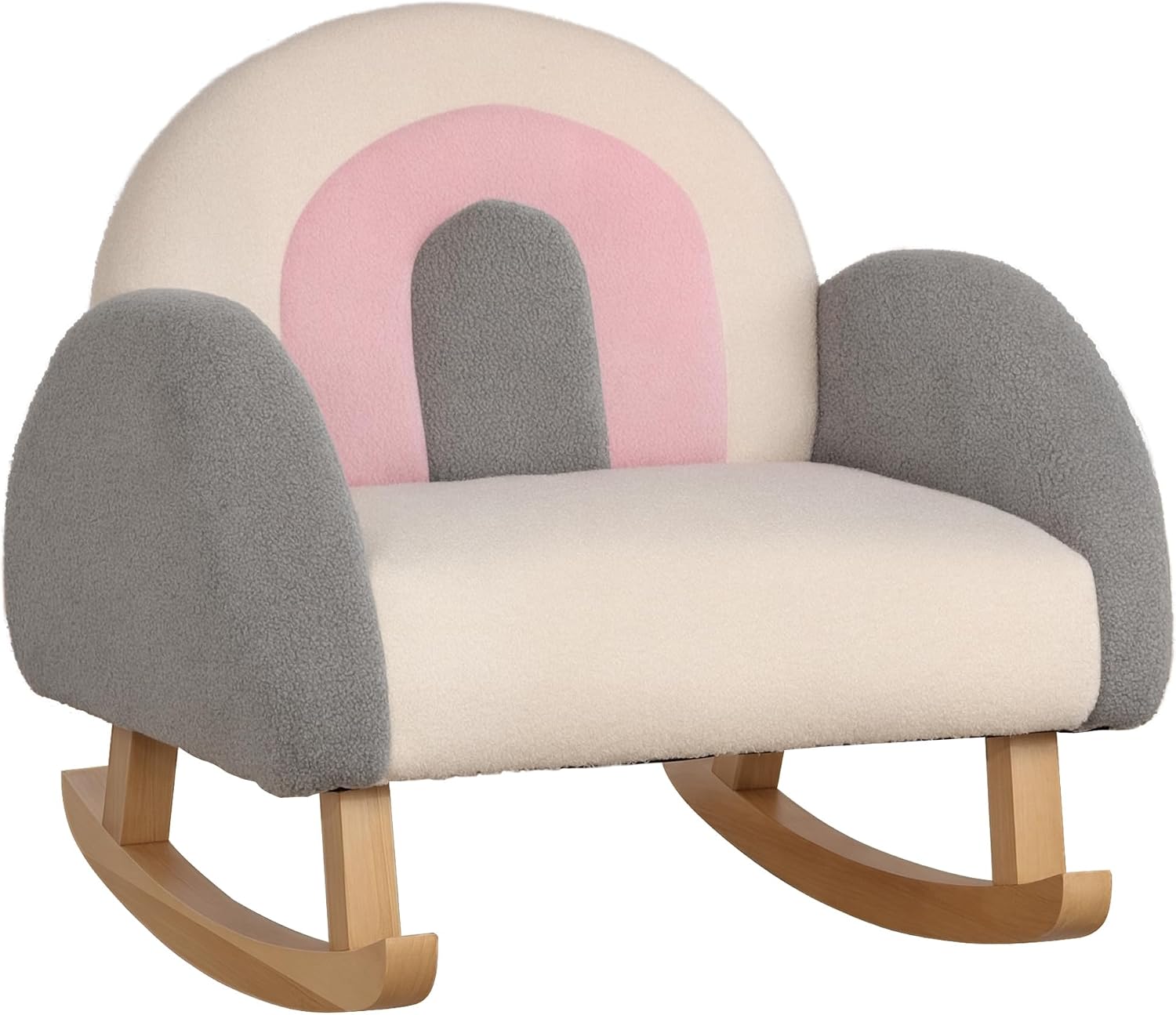 Qaba Kids Sofa Toddler Rocking Chair Solid Wooden Frame 18-36 Months Gray | Faux Lamb Fleece Fabric, Kids Arm Chair, Nursery Or Playroom