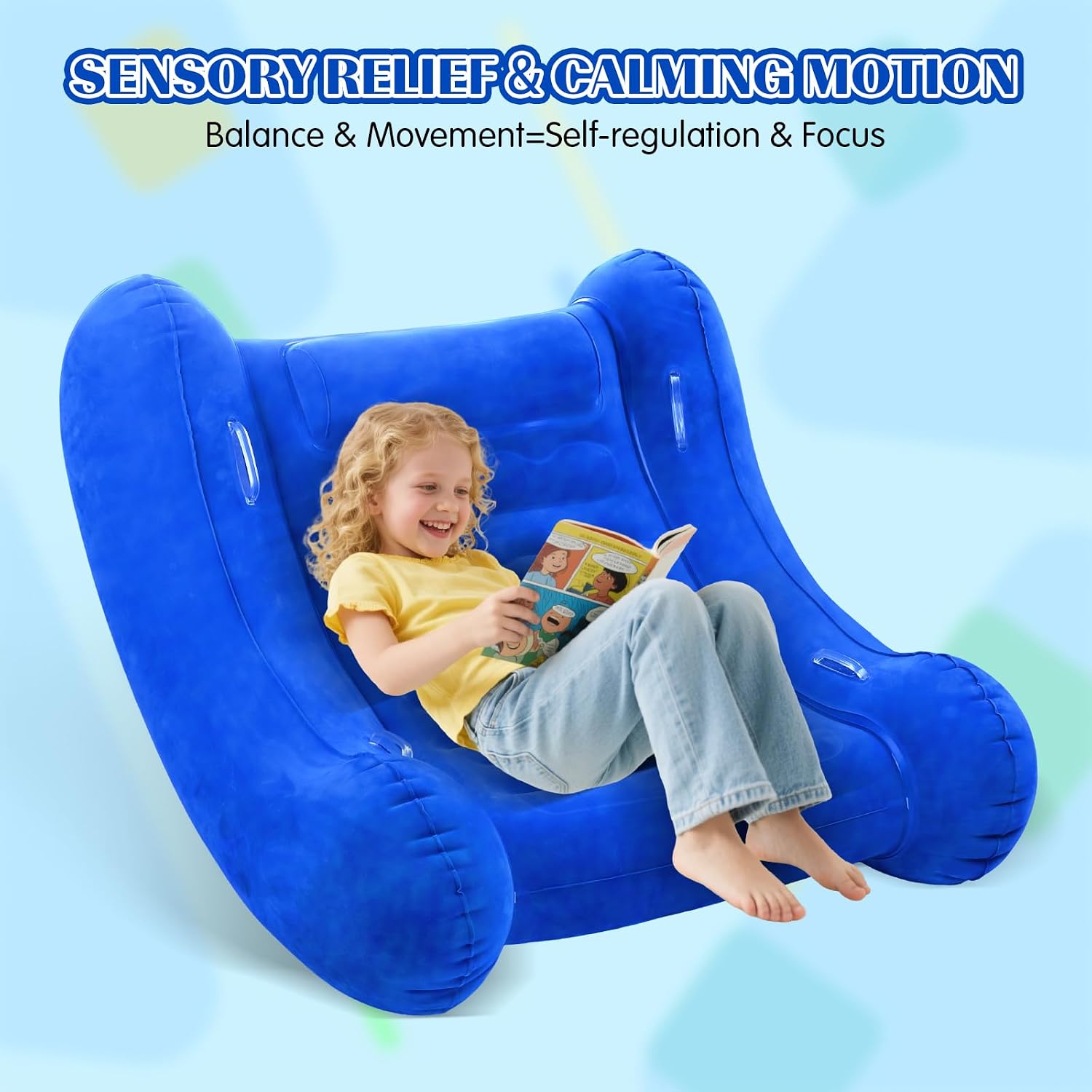 lnflatable Couch Rocking Chair for Kids, 42” x 42” x 38” AIR Cloud Rocker - Sensory Chair for Autistic ADHD Child - Autism Sensory Products Training Body Coordination