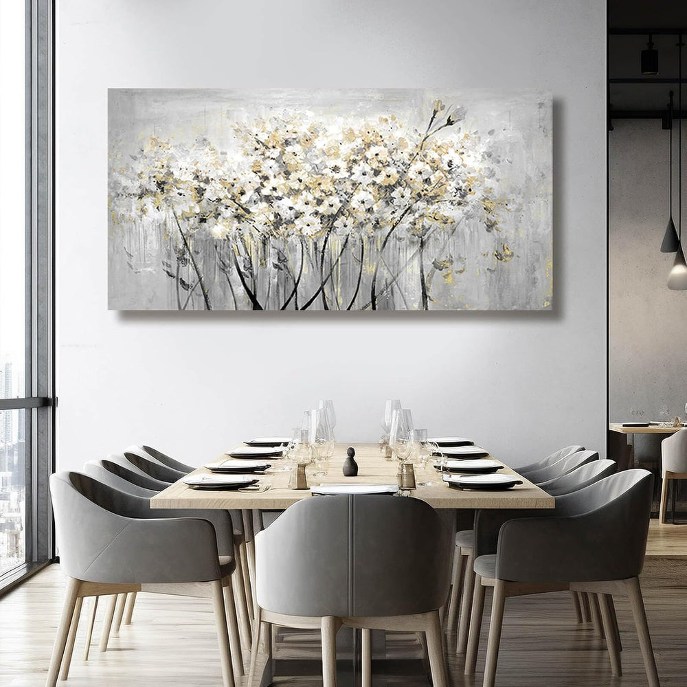 Framed Grey Green Flowers Floral Wall Art 24"x48" Artwork for Walls
