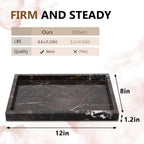Real Natural Marble Tray for Bathroom, Vanity, Kitchen and Desktop, Rectangle Genuine Marble Stone Tray for Jewelry, Cosmetics, Candles, Lotion, Perfume and Home Decor Brown