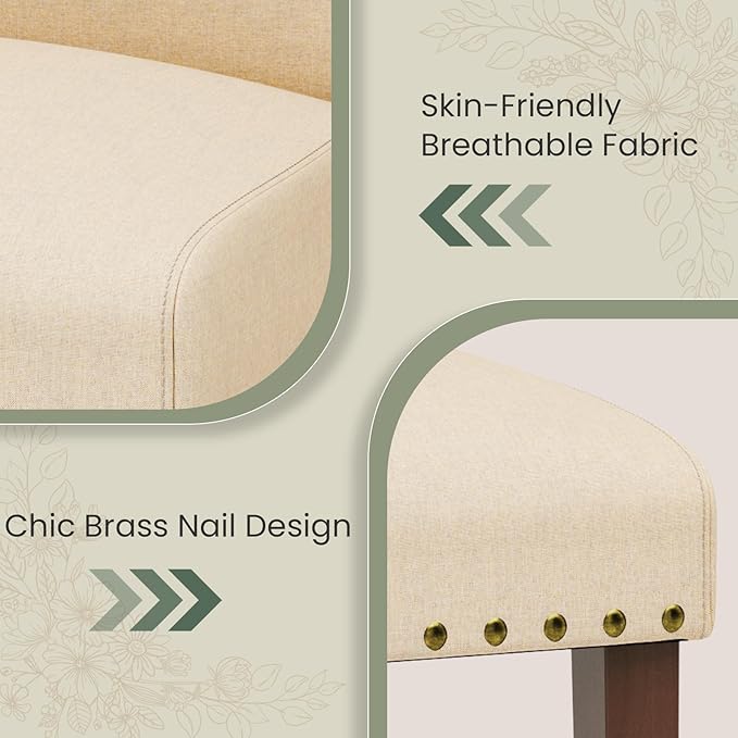 TLSUNNY Upholstered Dining Chairs Set of 2/4, Tufted Parsons Design with Nail Head Trim, Solid Wood Legs and Padded Seat, Comfortable Fabric for Dining Room, Kitchen (Beige, Set of 2)