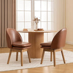 Wahson Upholstered Dining Chairs Set of 2, Modern Faux Leather Dining Room Chairs with Solid Wood Legs & Double-Padded Seat, Swivel Accent Desk Chair for Kitchen Dining Room Restaurant - Brown