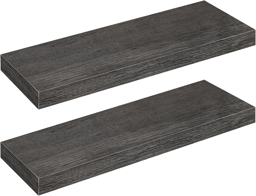 HOOBRO Floating Shelves for Wall, Wall Mounted Shelf Set of 2, 23.6" Hanging Shelf with Invisible Brackets, for Wall in Bathroom, Bedroom, Toilet, Kitchen, Living Room, Office, Charcoal Gray BC60BJ01