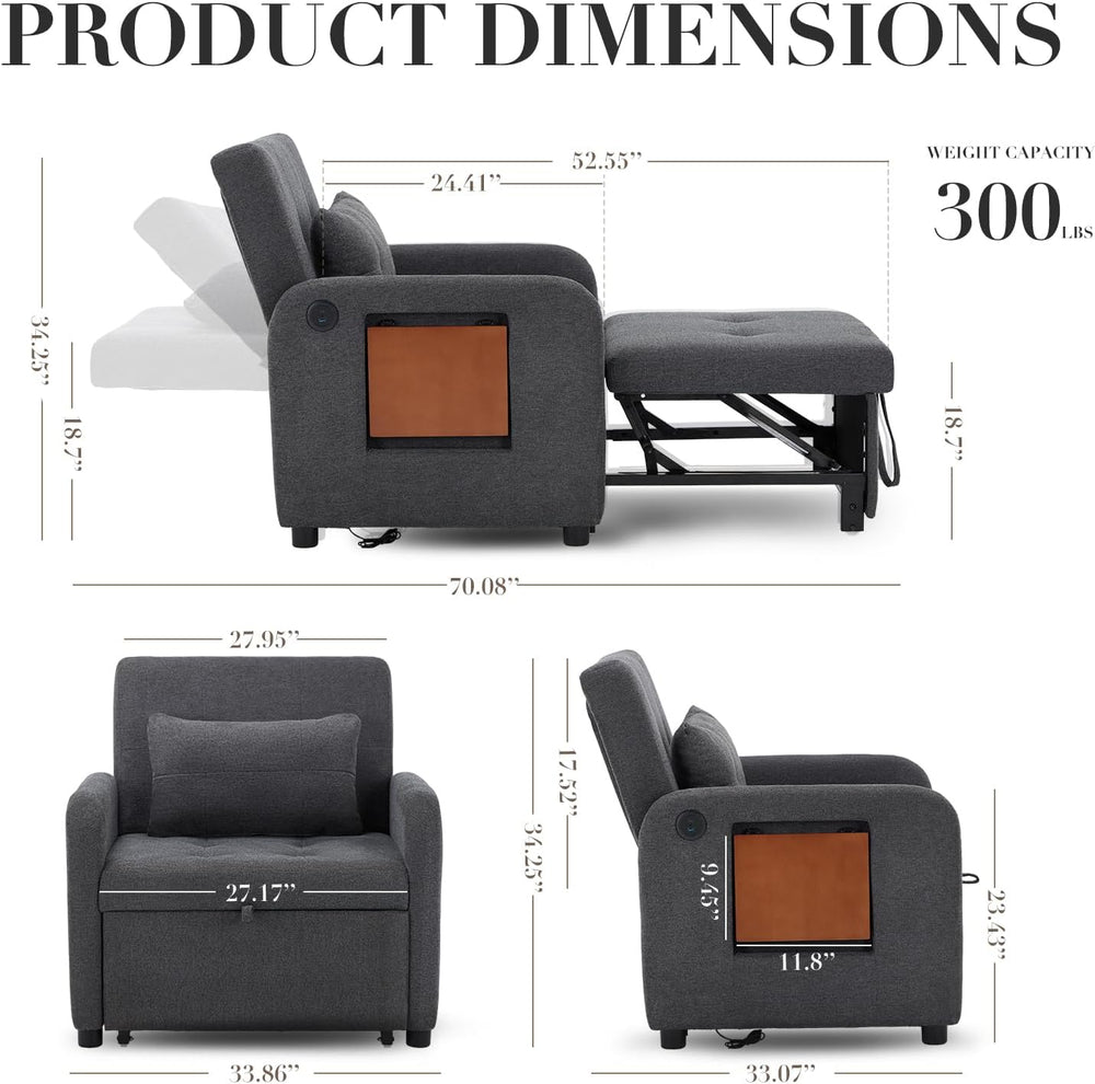 Convertible Sleeper Chair-Fabric Futon Sofa Bed, Single Sleeper Sofa, Small C...