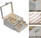 BOOVO Clear Lid Jewelry Box,3 Layers Jewelry Organizer Large Multi-Functional Jewelry Storage Box with 2 Drawers,Jewelry Display Case of Rings Earrings Necklace Bracelets for Women Girls (Grey)