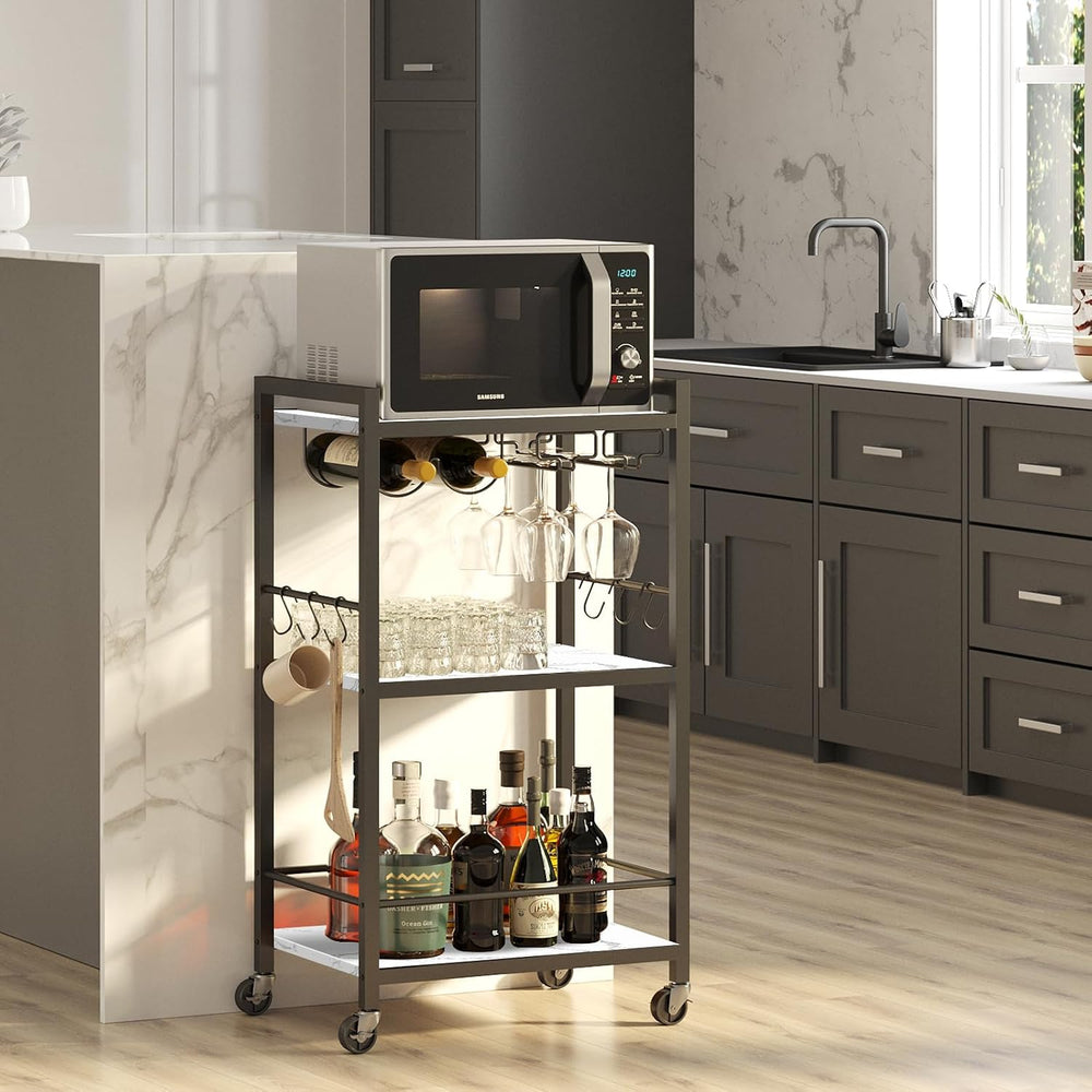 TUTOTAK Bar Cart with Wheels, Drink Cart with Wine Rack and Glass Holder