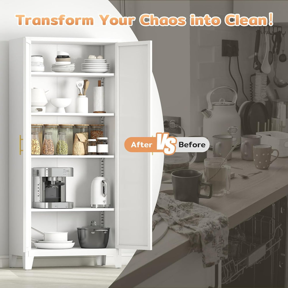 Zevemomo 71'' Tall Metal Pantry Cabinet with 2 Doors, Freestanding Ki...