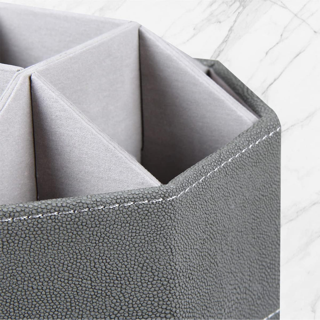 Leather Remote Control Holder,360 Degree Spinning TV Remote Caddy,9 Grids Desk Organizers and Accessories for Storage Controller,Calculator,Mail,Media,Pen,Phone etc(Grey Fish pattern)