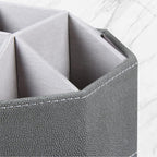 Leather Remote Control Holder,360 Degree Spinning TV Remote Caddy,9 Grids Desk Organizers and Accessories for Storage Controller,Calculator,Mail,Media,Pen,Phone etc(Grey Fish pattern)
