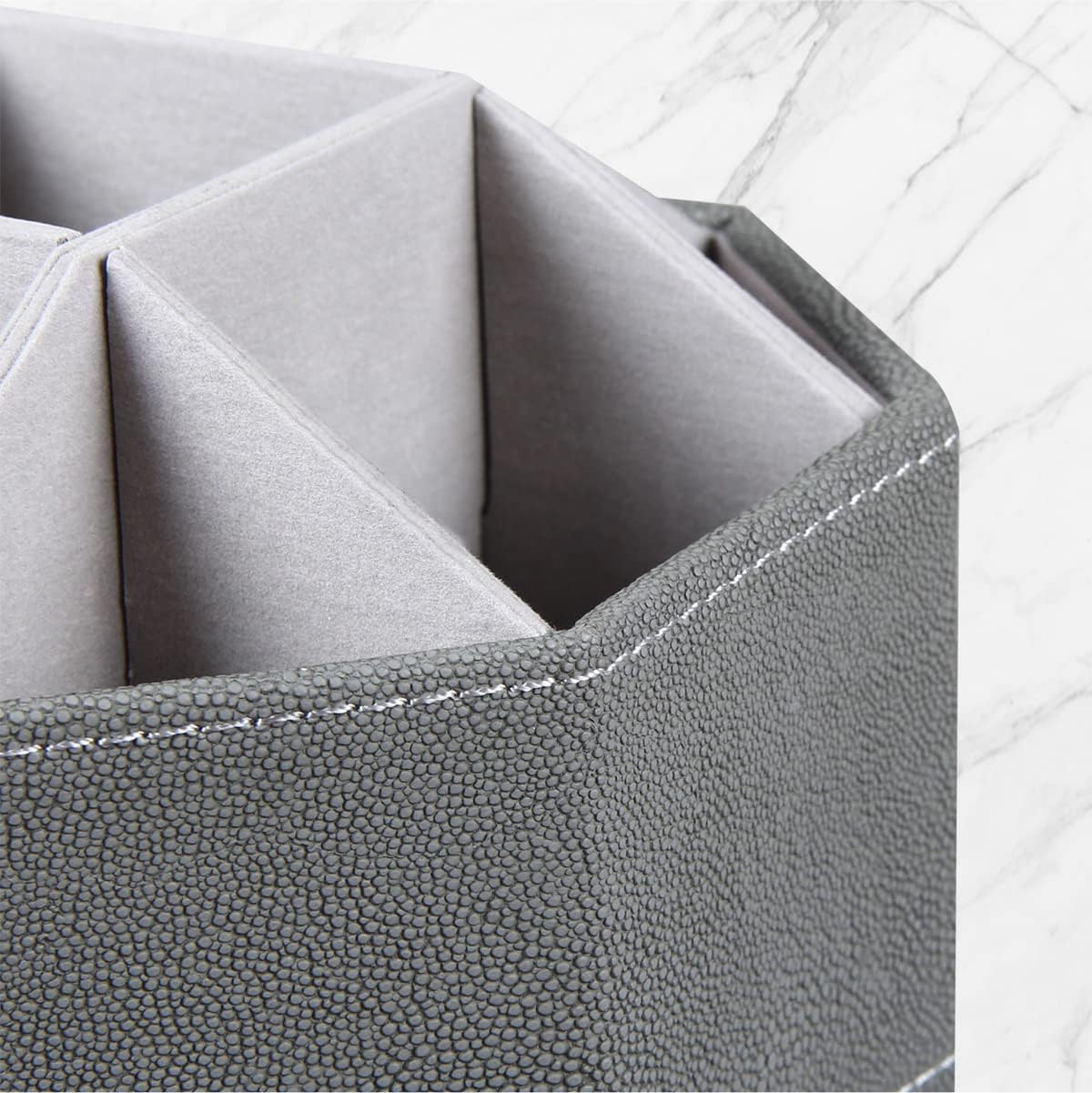 Leather Remote Control Holder,360 Degree Spinning TV Remote Caddy,9 Grids Desk Organizers and Accessories for Storage Controller,Calculator,Mail,Media,Pen,Phone etc(Grey Fish pattern)