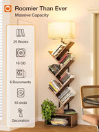 addlon 6-Tier Tree Bookshelf, Steel&Wood Corner Shelf with 3CCT Bulb,Small Book Shelf for Bedroom, Home Office&Living Room-Rustic Brown