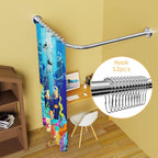 Stretchable 304 Stainless L Shaped Bathroom Bathtub Corner Shower Curtain Rod Rack, Drill Free Install, for Bathroom, Clothing Store, Private space(24"-53" x 24"-53", Maximum size 69'')