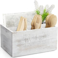 DRASTAR Silverware Caddy, Wooden Utensil Holder, Picnic Cutlery Holder, Whitewashed Silverware Holder, Plastic Silverware Caddy for Party, Countertop, Camping