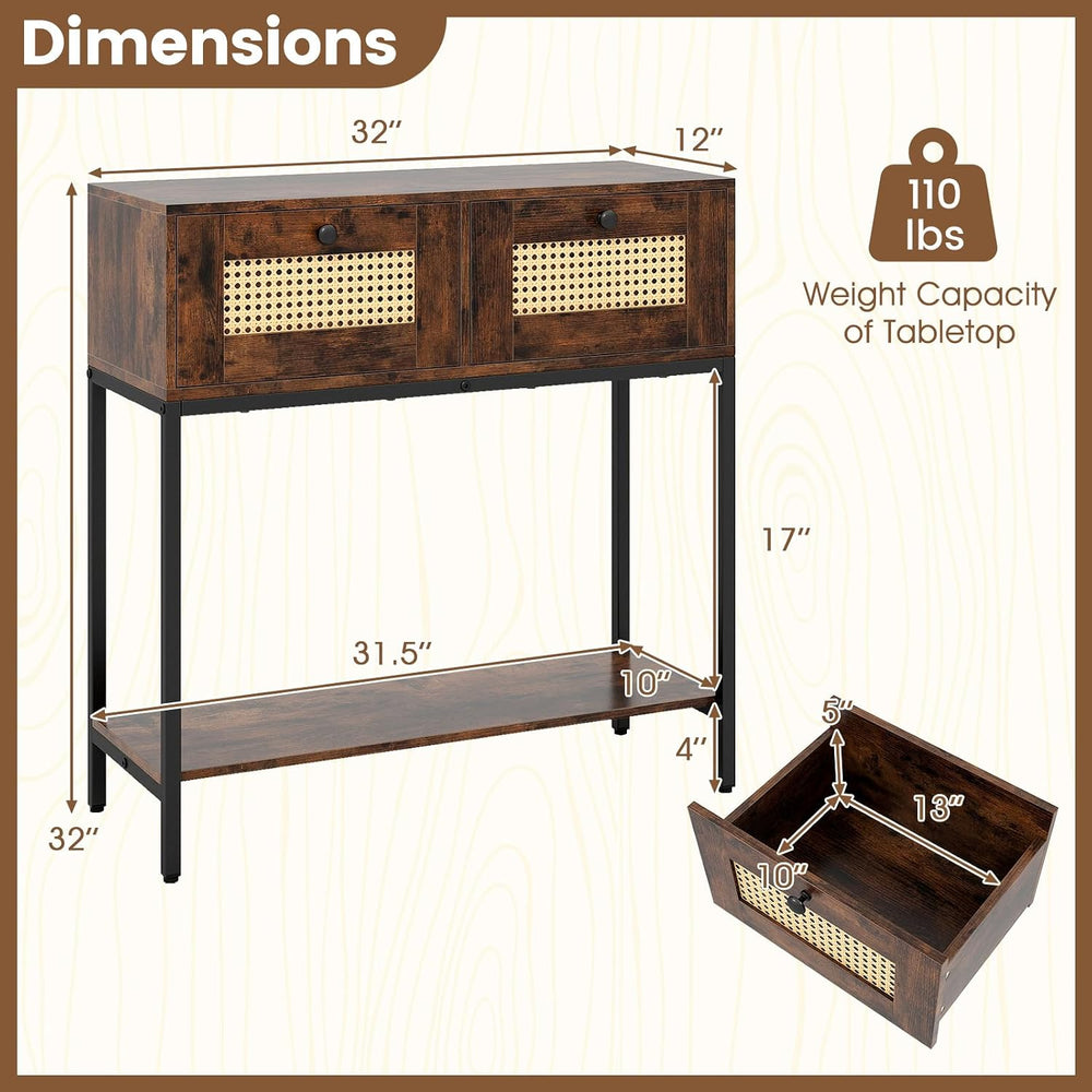 GOFLAME Rattan Console Table, Boho Entryway Table with 2 Drawers & Open S...