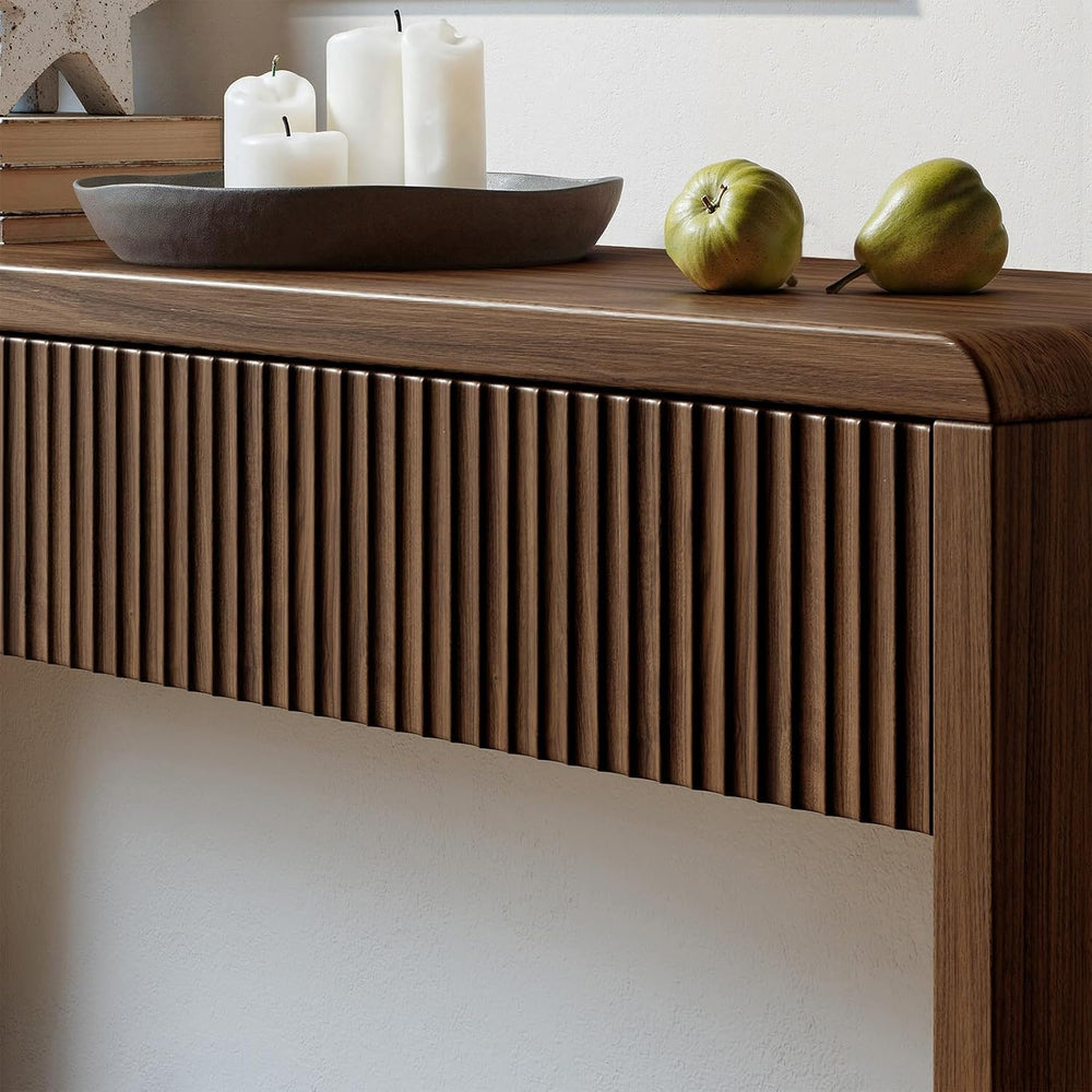 Evermagin 59'' Walnut Console Table with Drawers, Sofa Table with Sto...
