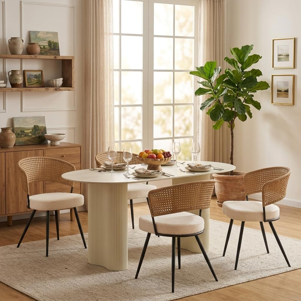 Rattan Dining Chairs Set of 4, Wing Back Dining Chairs Set of 4, PE Wicker Ch...