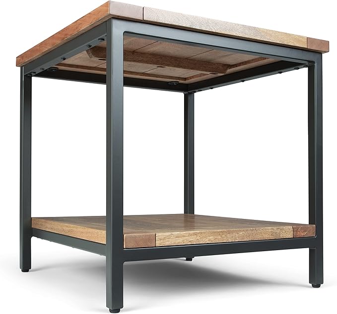 SIMPLIHOME Skyler SOLID MANGO WOOD and Metal 22 inch Wide Square Industrial E...